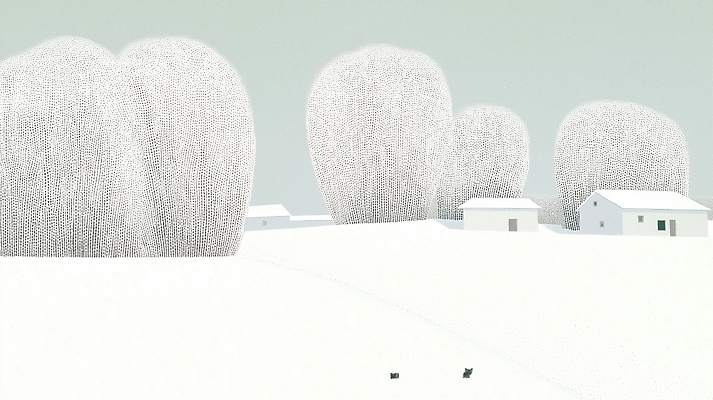 JPG 나무 겨울 일러스트 자연 아침 주택 따뜻함 풍경 야외 평화 고요 산책 흰색 시골 조용 조화 풍경화 국내일러스트 AI일러스트 AI콘텐츠 주간 식물 계절 컬러 컨셉 휴식 건물 그림 생태계 파일형식