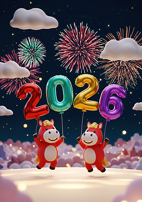 JPG 편집이미지 캐릭터 기념일 컬러 백그라운드 3D캐릭터 불꽃놀이 장식 파티 귀여움 축제 생일 즐거움 풍선 2026년 이미지편집 병오년 붉은말캐릭터 AI컴퓨터그래픽 AI콘텐츠 감정 컨셉 놀이 이벤트 연도 말캐릭터 파일형식