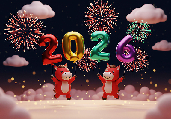 JPG 편집이미지 캐릭터 컬러 놀이 3D캐릭터 불꽃놀이 반짝임 장난감 귀여움 축제 기쁨 축하 행운 즐거움 풍선 2026년 이미지편집 병오년 붉은말캐릭터 AI컴퓨터그래픽 AI콘텐츠 감정 컨셉 모션 연도 말캐릭터 파일형식