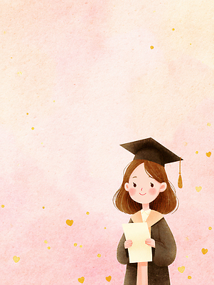 JPG 디자인 기념일 행복 어린이 분홍색 일러스트 성공 졸업식 졸업생 사랑 미소 소녀 기쁨 축하 분위기 졸업장 학위 국내일러스트 AI일러스트 AI콘텐츠 여자 교육 감정 컬러 컨셉 졸업 표정 사람 이벤트 파일형식