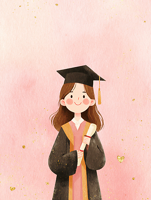 옷 여자 교육 감정 어린이 컬러 컨셉 졸업 관계 표정 사람 이벤트 파일형식 소녀 가운 졸업장 행복 미소 분홍색 백그라운드 축하 기념일 학교 학위 친구 성공 학생 꿈 기쁨 국내일러스트 일러스트 JPG