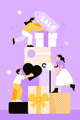 디자인 여자 남자 컬러 일러스트 추상 선물 사람 이벤트 장식 쇼핑 상자 세일 귀여움 보라색 축제 하트 준비 국내일러스트 AI파일 모양 컨셉 무늬 파일형식 벡터