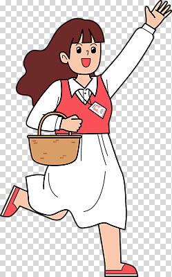 옷 계절 여자 감정 어린이 관계 모션 표정 사람 파일형식 소녀 바구니 웃음 달리기 빨간옷 즐거움 꿈 기쁨 봄 친구 행복 편집이미지 PNG