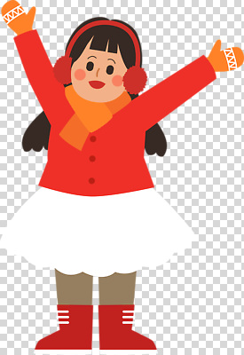 잡화 계절 감정 컬러 신발 상의 하의 사람 파일형식 어린이 겨울 즐거움 빨간색 스웨터 흰색 치마 귀마개 양팔 털신 놀이 행복 표정 편집이미지 PNG