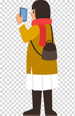 잡화 계절 사람 핸드폰 스마트기기 사진촬영 목도리 외투 파일형식 겨울 셀프카메라 스마트폰 빨간스카프 야외 패션 가방 여자 코트 스카프 포즈 편집이미지 PNG