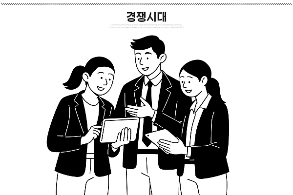 디자인 여자 남자 일러스트 비즈니스 회의 협력 아이디어 직장 기술 대화 태블릿 사무실 정보 작업 직장인 전문직 전략 공유 소통 국내일러스트 AI파일 직업 컨셉 회사 말하기 사람 전자제품 스마트기기 파일형식 벡터