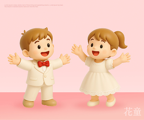 여자 남자 감정 어린이 결혼 관계 사람 정장 3D 파일형식 인형 결혼식 기쁨 표정 행복 장면 소년 소녀 턱시도 동료 편집3D PSD 편집이미지 화동