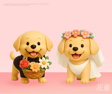 동물 꽃 감정 결혼 컨셉 이벤트 반려동물 3D 바구니 개 파일형식 강아지 캐릭터 결혼식 꽃바구니 옷 귀여움 장식 행복 디자인 사랑 기념일 축하 편집3D PSD 편집이미지 화동