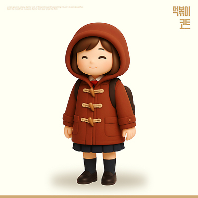 PSD 편집이미지 캐릭터 디자인 인형 겨울 배낭 따뜻함 표정 미소 소녀 귀여움 코트 뷰티풀 스타일 편집3D 계절 여자 어린이 컨셉 가방 3D 외투 파일형식