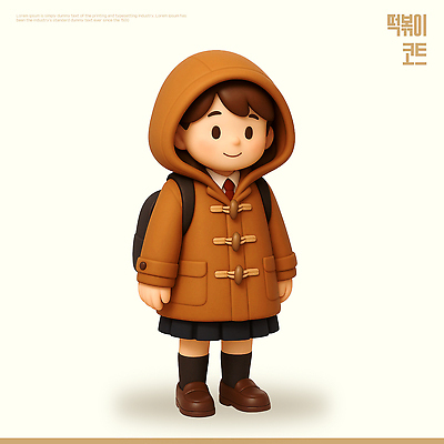 PSD 편집이미지 캐릭터 디자인 교복 어린이 컬러 가방 표정 캐주얼 귀여움 코트 장면 스타일 편집3D 잡화 옷 컨셉 사람 3D 외투 파일형식