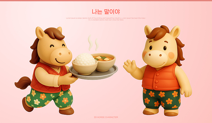 PSD 편집이미지 캐릭터 디자인 음식 백그라운드 3D캐릭터 대화 친구 장난감 귀여움 식사 말_게임 플라스틱 즐거움 국 말캐릭터 위로 편집3D 감정 동물캐릭터 컨셉 관계 재질 말하기 3D 말_동물 파일형식