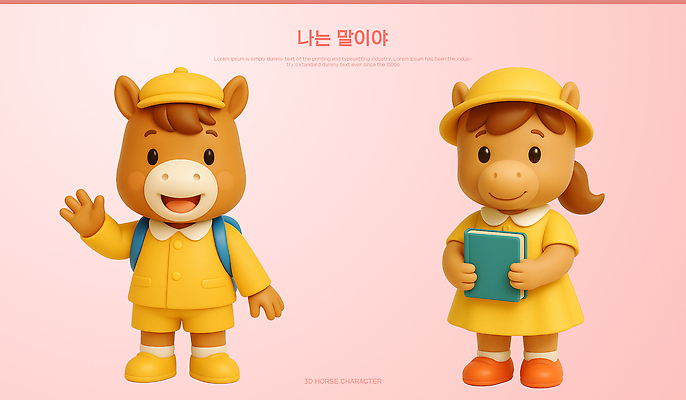 PSD 편집이미지 캐릭터 옷 어린이 포즈 3D캐릭터 밝음 미소 친구 장난감 노란색 3D 귀여움 말캐릭터 말이 편집3D 컬러 동물캐릭터 컨셉 관계 표정 사람 말_동물 디지털합성 파일형식