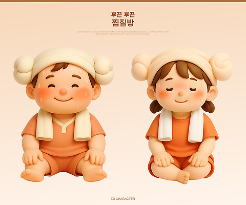 PSD 편집이미지 캐릭터 어린이 동화 3D캐릭터 미소 웃음 앉기 여름 귀여움 편안함 시원함 그림 양머리 찜질방 편집3D 계절 컨셉 모션 표정 사람 3D 감각 파일형식