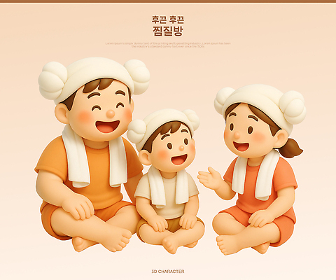 PSD 편집이미지 캐릭터 행복 아들 어린이 가족 3D캐릭터 표정 대화 앉기 부모 귀여움 즐거움 순간 양머리 찜질방 동심 편집3D 감정 컨셉 관계 모션 말하기 사람 3D 파일형식
