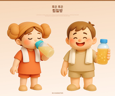 PSD 편집이미지 음료 어린이 휴식 3D캐릭터 건강 웃음 여름 친구 운동복 운동 시원함 즐거움 양머리 찜질방 수분_꽃가루 편집3D 캐릭터 옷 계절 감정 컨셉 관계 표정 사람 3D 파일형식