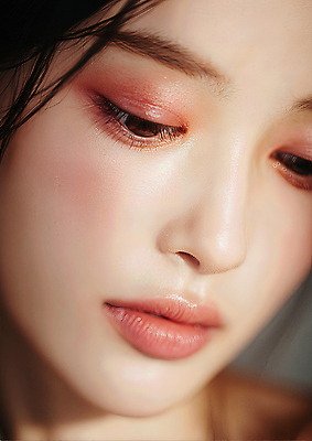 JPG 편집이미지 여자 얼굴 분홍색 컬러 조명 미소 화장 촬영 피부 뷰티풀 의료성형뷰티 편집실사 AI인물포토 AI콘텐츠 표정 사람 신체부위 뷰티 CG 파일형식 AI포토