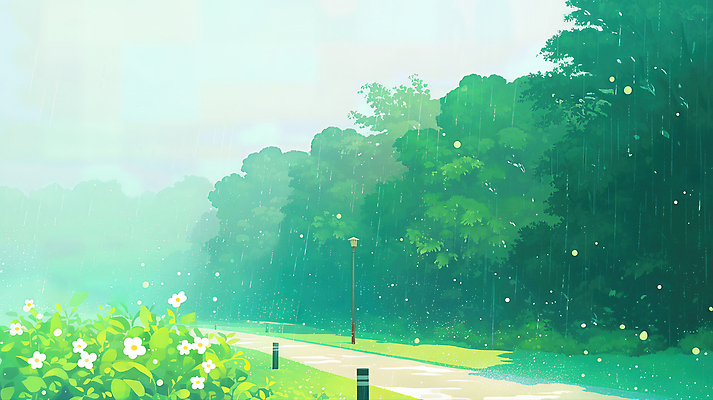 식물 계절 공공시설 길 컬러 컨셉 휴식 생태계 파일형식 공원 나무 자연 풍경 평화 고요 초록색 꽃 산책로 날씨 습도 잔디 물방울 여름 산책 생명 조명 국내일러스트 일러스트 JPG