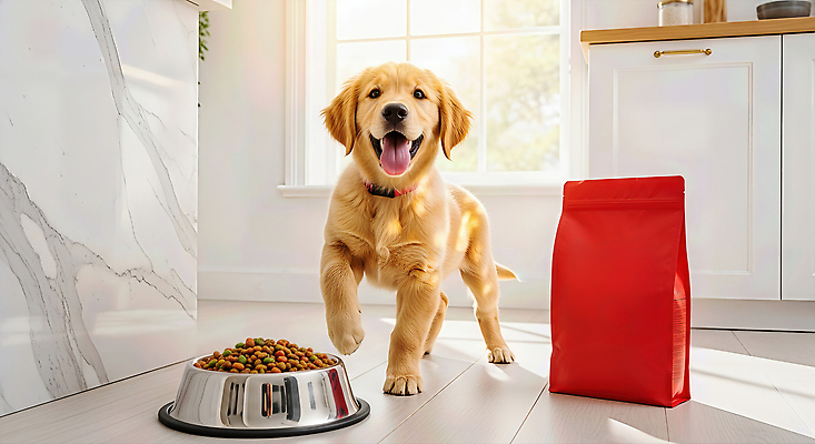 JPG 편집이미지 행복 가족 아침 집안 반려동물 햇빛 걷기 귀여움 주방 식사 공간 강아지 먹이 개사료 편집실사 AI포토 AI콘텐츠 주간 동물 감정 컨셉 관계 모션 실내 태양 개 CG 파일형식