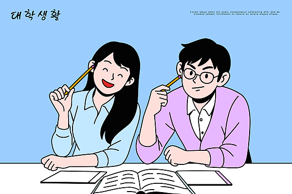 교육 대학생 일러스트 협력 대화 취미 친구 학습 필기구 캠퍼스라이프 활발 교양 목표 책상 즐거움 창의성 국내일러스트 AI파일 학생 라이프스타일 감정 가구 컨셉 관계 문구용품 말하기 파일형식 벡터
