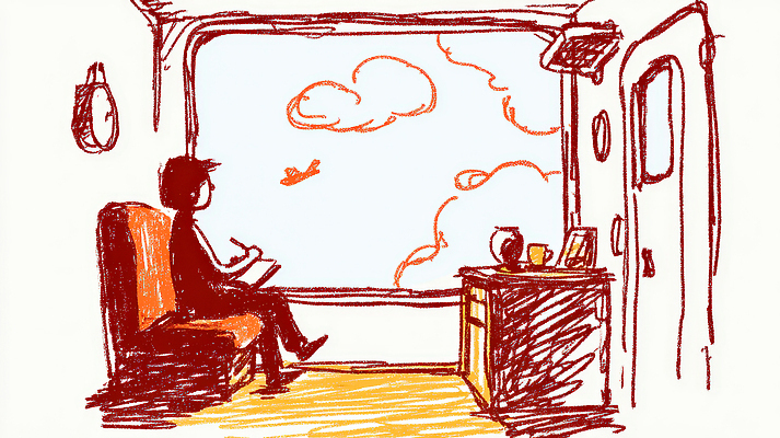 JPG 생각 일러스트 창문 하늘 비행기 사람 앉기 일상 공책 감상 관찰 시간 그리기 분위기 편안함 스케치 창가 조용 국내일러스트 컨셉 항공교통 모션 문구용품 대중교통 미술 라이프 감각 파일형식