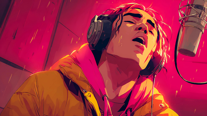 직업 감정 컬러 음향기기 문화예술 음악가 파일형식 가수 스튜디오 음악 헤드폰 열정 분홍색 조명 목소리 아티스트 창작 창의성 국내일러스트 일러스트 JPG