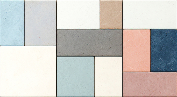 JPG 편집이미지 디자인 건축 컬러 패턴 주택 벽면 장식 인테리어 사각형 타일 소재 조화 평면 스타일 이미지편집 AI컴퓨터그래픽 AI콘텐츠 도형 벽 무늬 건물 파일형식