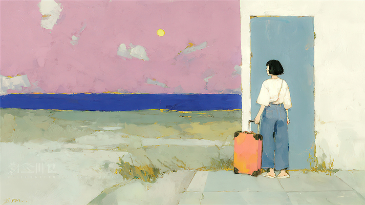 JPG 여자 바다 여행 일러스트 자연 바람 풍경 해변 여름 일출 여행가방 희망 고요 일몰 도전 출발 색감 짐가방 국내일러스트 자연요소 계절 감정 컨셉 가방 날씨 사람 노을 생태계 파일형식