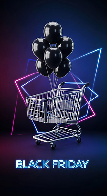 편집이미지 컨셉 데이이벤트 파일형식 블랙프라이데이 쇼핑 카트 풍선 네온 장식 세일 고객 이벤트 기념 상점 마케팅 분위기 JPG 이미지편집