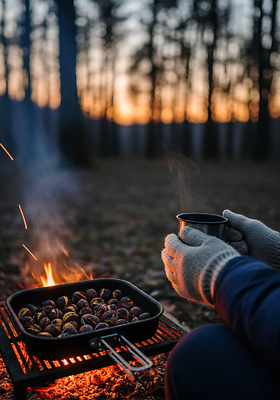 식물 음식 컨셉 불 레저 노을 밤_견과류 굽기 CG 생태계 파일형식 일몰 숲 군밤 따뜻함 나무 화롯불 모닥불 캠핑 자연 고요 휴식 디저트 JPG 편집실사 편집이미지