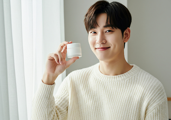 JPG 모델 편집이미지 남자 실내 미소 청춘 촬영 화장품 상품 편안함 크림 피부관리 스킨케어 뷰티풀 의료성형뷰티 스타일 편집실사 AI인물포토 AI콘텐츠 컨셉 표정 사람 내부 뷰티 감각 CG 파일형식 AI포토