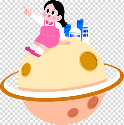 편집이미지 분홍색 여행 웃음 소녀 빌딩 우주 행성 가리킴 도시 PNG 상상력 여자 어린이 컬러 표정 손짓 건물 파일형식 건축물 모션 사람 건축