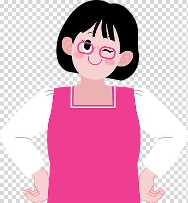 편집이미지 캐릭터 원피스 행복 감정 분홍색 표정 미소 웃음 귀여움 자신감 PNG 긍정적 스타일 옷 컬러 컨셉 파일형식