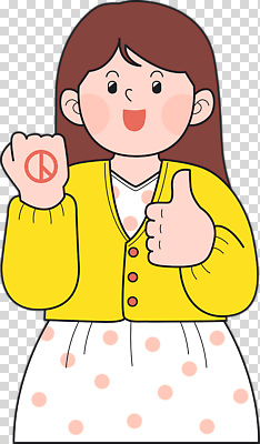 편집이미지 옷 포즈 따뜻함 표정 웃음 손짓 소녀 치마 노란색 평화 최고 스웨터 PNG 점박이 여자 어린이 컬러 컨셉 상의 모션 하의 파일형식 사람