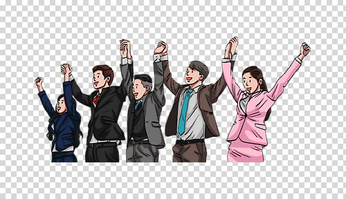 편집이미지 감정 비즈니스 성공 협력 직장 정장 여러명 활발 기쁨 축하 표현 업무 PNG 긍정적 옷 다수 컨셉 회사 사람 작업 파일형식