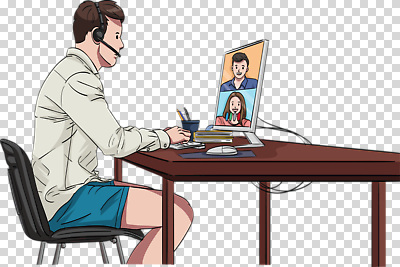 편집이미지 남자 의자 반바지 대화 사람 정장 컴퓨터 스크린 헤드셋 업무 집중 책상 재택근무 PNG 소통 화상통화 옷 음향기기 가구 컨셉 비즈니스 바지 말하기 전자제품 헤드폰 작업 통화 파일형식 생활용품 모션 하의 오브젝트