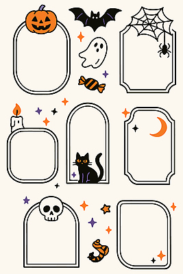 별 백그라운드 일러스트 촛불 창문 호박 해골 프레임 사탕 장식 축제 고양이 할로윈 달 유령 공포 거미 마법 국내일러스트 AI파일 자연요소 곤충 채소 초 포유류 디저트 뼈 반려동물 파일형식 벡터