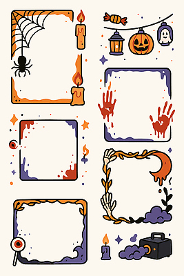 디자인 컬러 일러스트 촛불 호박 프레임 그래픽 장식 장난감 축제 할로윈 유령 거미 파스텔 손자국 창작 국내일러스트 AI파일 곤충 채소 초 자국 학용품 파일형식 벡터