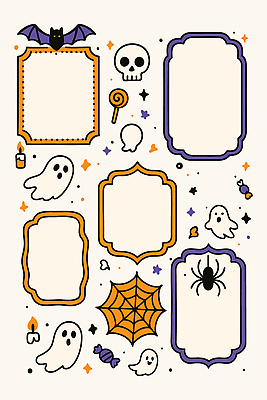 디자인 스티커 일러스트 해골 아이디어 프레임 사탕 장식 연필 귀여움 할로윈 유령 집중 그림 만들기 거미 개성 창의력 국내일러스트 AI파일 곤충 컨셉 모션 학용품 디저트 뼈 필기구 파일형식 벡터