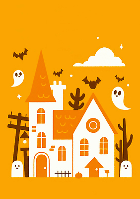 JPG 나무 캐릭터 전통 디자인 분홍색 일러스트 창문 자연 주택 풍경 장식 할로윈 금색 유령 신비 그림 박쥐 마법 국내일러스트 AI일러스트 AI콘텐츠 식물 컬러 컨셉 포유류 건물 생태계 파일형식