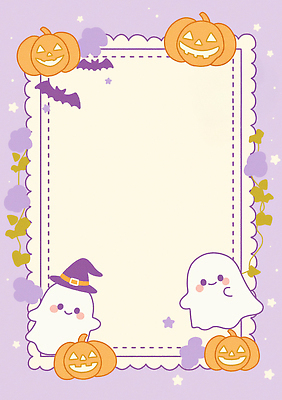 JPG 캐릭터 디자인 계절 백그라운드 일러스트 호박 프레임 장식 보라색 축제 할로윈 분위기 유령 아기자기 국내일러스트 AI일러스트 AI콘텐츠 컬러 컨셉 채소 파일형식