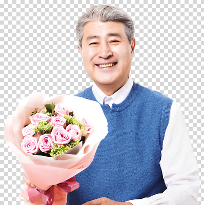 식물 꽃 감정 컨셉 표정 사람 이벤트 생태계 파일형식 남자 꽃다발 장미 미소 행복 포장 리본 화사함 자연 사랑 축하 기념일 선물 편집이미지 PNG