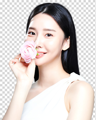 식물 옷 감정 컬러 컨셉 표정 사람 젖음 생태계 파일형식 여자 미소 꽃 분홍색 청춘 뷰티풀 흰옷 포즈 자연 화사함 매력적 기쁨 촉촉함 행복 편집이미지 PNG