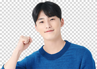 감정 컬러 컨셉 상의 모션 표정 사람 전자제품 파일형식 남자 주먹 긍정적 스웨터 파란색 힘찬 카메라 기쁨 밝음 의욕 미소 편집이미지 PNG