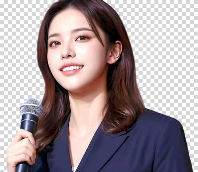 편집이미지 옷 여자 감정 미소 이벤트 발표 군중 마이크 공식 PNG 소통 의사소통 행사장 세련 음향기기 컨셉 표정 사람 공간 파일형식