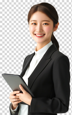 편집이미지 여자 비즈니스 커뮤니케이션 직장 기술 미소 웃음 정장 청춘 태블릿 사무실 자신감 PNG 옷 감정 컨셉 회사 표정 사람 전자제품 스마트기기 파일형식