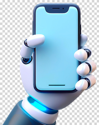 컬러 컨셉 신체부위 핸드폰 스마트기기 파일형식 로봇 팔 스마트폰 기술 디지털 모던 스크린 파란색 미래 손 기계 혁명 전자제품 디자인 AI_인공지능 편집이미지 PNG