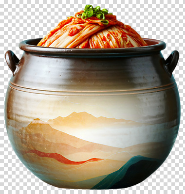 한식 음식 컨셉 채소 도자기 파일형식 김치 항아리 전통 요리 재료 신선 맛 파 식사 반찬 발효 건강 편집이미지 PNG