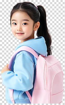 잡화 옷 여자 교육 감정 어린이 컬러 티셔츠 표정 사람 라이프 전자제품 파일형식 소녀 가방 파란색 분홍색 후드티셔츠 미소 카메라 학교 일상 캐주얼 행복 편집이미지 PNG