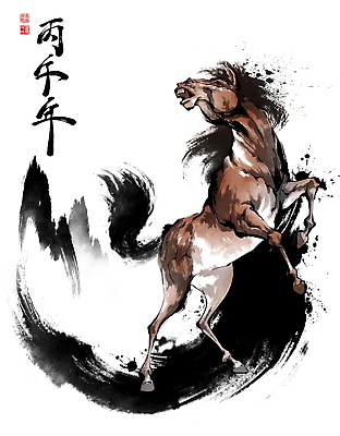 아시아 컨셉 모션 문화예술 파일형식 2026년 말_게임 전통 수채화 예술 동물 힘 일어나기 한국 그림 표현 혼란 순간 미술 상징 문양 일러스트 국내일러스트 PSD 병오년