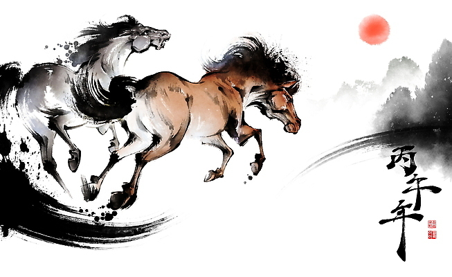 자연요소 컨셉 농업 모션 촬영기법 동양화 생태계 파일형식 2026년 말_게임 달리기 풍경 태양 뷰티풀 자연 동물 예술 수채화 전통 한국화 흑백 에너지 표현 자유 힘 농장 일러스트 국내일러스트 PSD 병오년